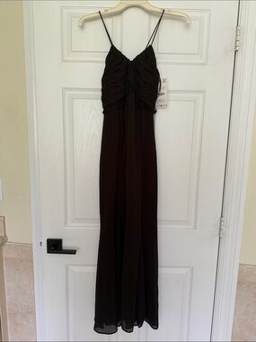 Zara Black Ruched Bodice Spaghetti-Strap Maxi Dress
